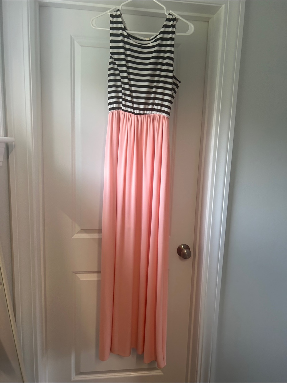 My Beloved Black & White Striped Top with Peach Maxi Skirt